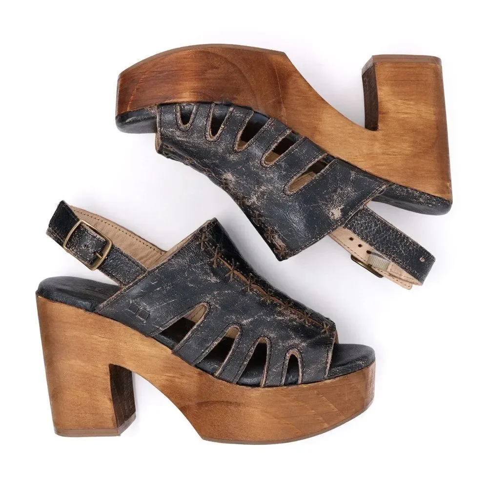 BED|STU Fontella Distressed Black and Brown Platform Sandals